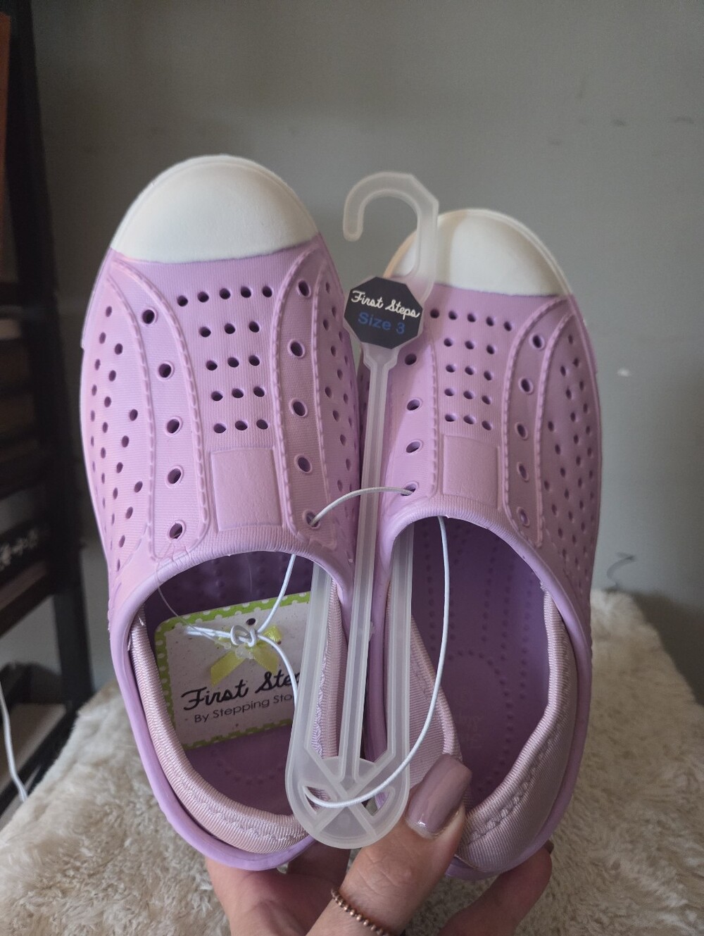 First Steps Pink Slip-On Perforated Girls Shoes, Size 3